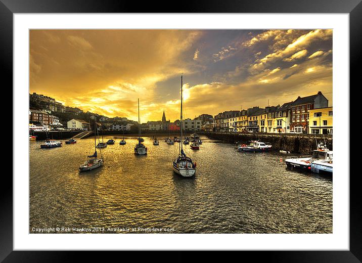 Ilfracombe Harbour at dusk Framed Mounted Print by Rob Hawkins
