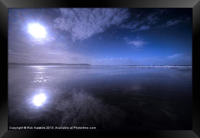 Woolacombe Beach in blue Framed Print by Rob Hawkins