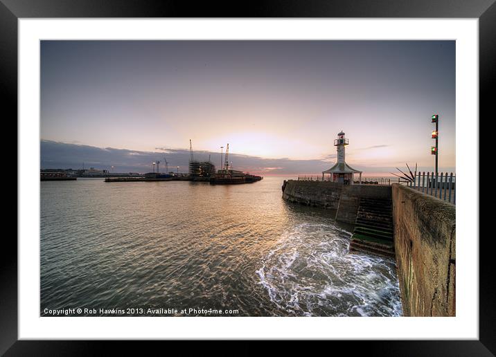 Lowestoft Harbour at dawn Framed Mounted Print by Rob Hawkins