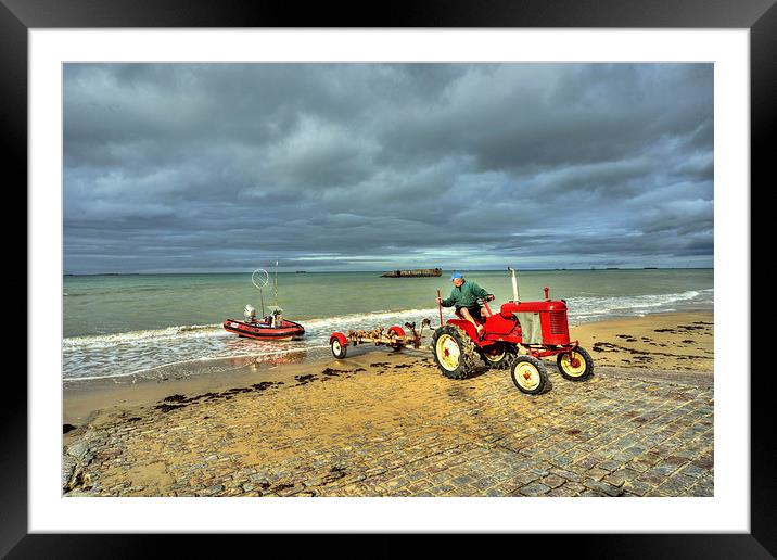 Red Tractor at Arrowmanches Framed Mounted Print by Rob Hawkins