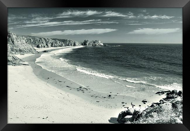 Porthcurno Beach Blues Framed Print by Rob Hawkins