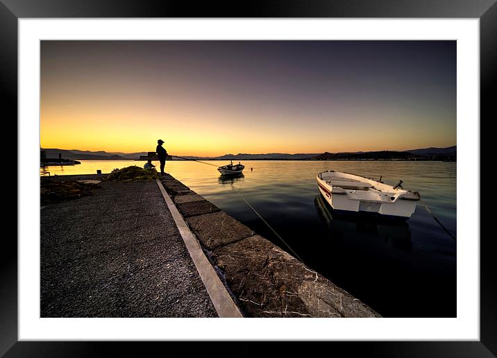 Nafplion Fisherman Framed Mounted Print by Rob Hawkins