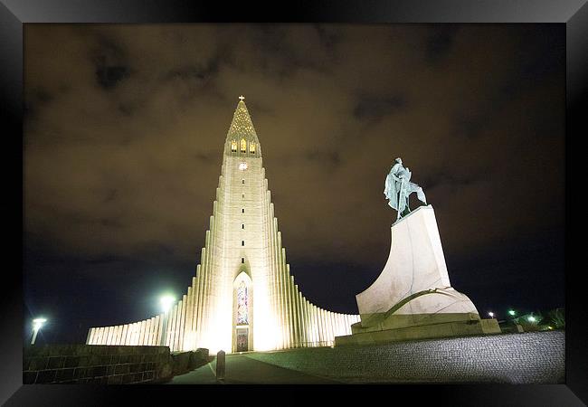 reykjavik church tower by night Framed Print by Rob Hawkins