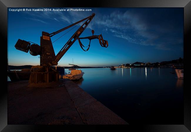 Sibinek boat crane at dusk  Framed Print by Rob Hawkins