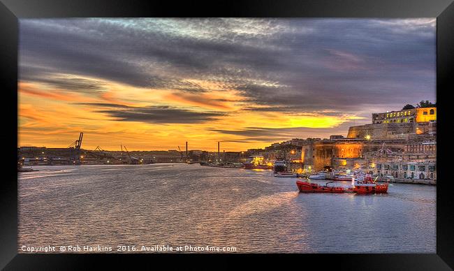 Valletta Grand Harbour Sunset  Framed Print by Rob Hawkins