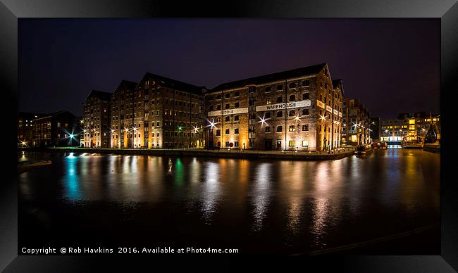 Gloucester Docks by night  Framed Print by Rob Hawkins