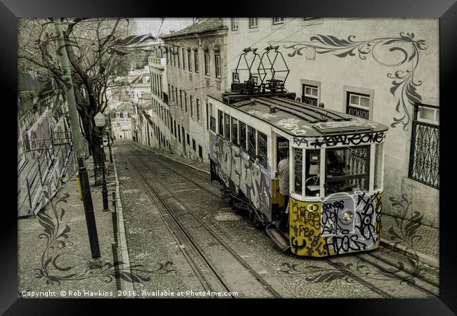Lisbon Funicular  Framed Print by Rob Hawkins