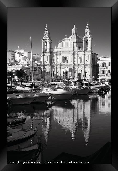 Valletta Marina reflections  Framed Print by Rob Hawkins