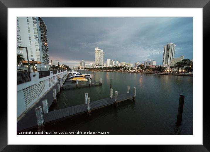 Miami beach canal dusk  Framed Mounted Print by Rob Hawkins