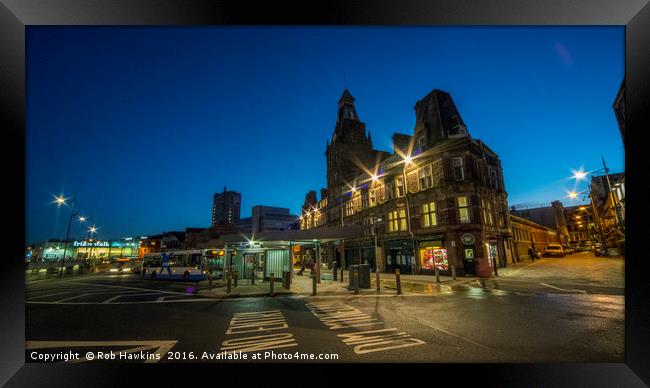 Newport Bus station at night  Framed Print by Rob Hawkins