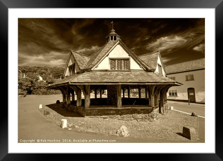 Dunster Yarn Market in Sepia  Framed Mounted Print by Rob Hawkins