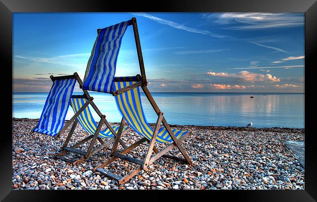 Deckchairs at Beer Framed Print by Rob Hawkins