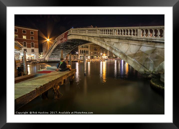 Venitian Bridge Nitelife  Framed Mounted Print by Rob Hawkins