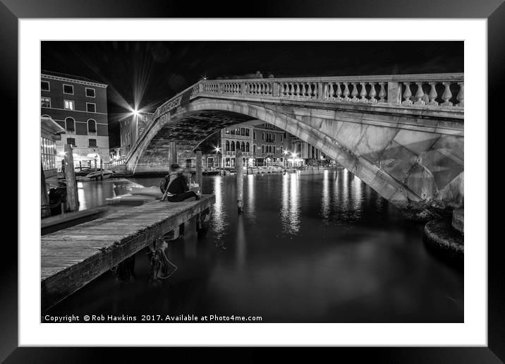 Venitian Bridge in mono  Framed Mounted Print by Rob Hawkins