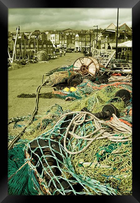 Fishing paraphernalia at Scarborough harbour Framed Print by Rob Hawkins