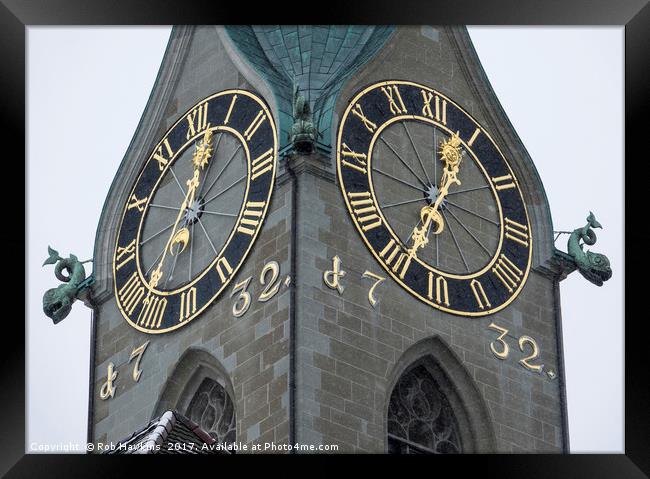 Zurich Clock  Framed Print by Rob Hawkins