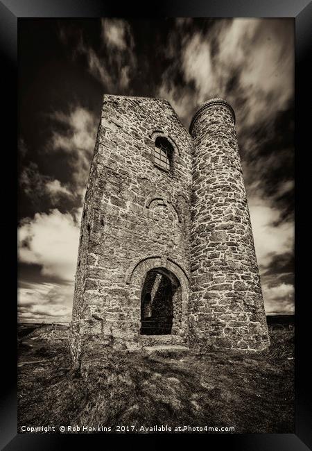 Cripplesease Engine House in Mono  Framed Print by Rob Hawkins
