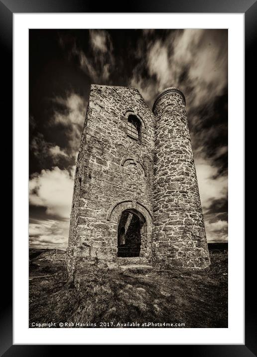 Cripplesease Engine House in Mono  Framed Mounted Print by Rob Hawkins