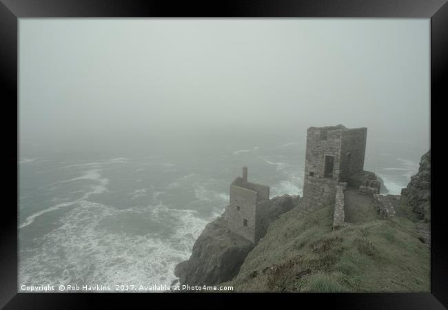 Botallack in the mist  Framed Print by Rob Hawkins