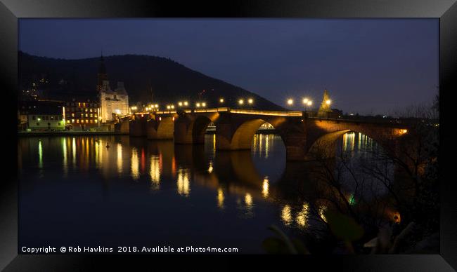 Heidelberg Bridge by night  Framed Print by Rob Hawkins