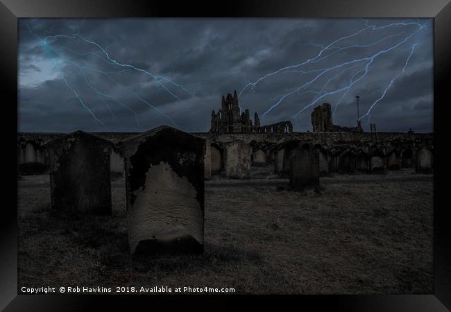 Whitby Abbey storm  Framed Print by Rob Hawkins