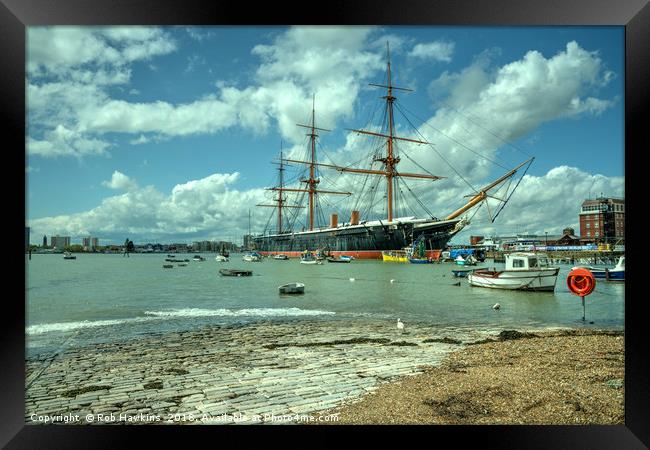 HMS Warrior at Portsmouth Harbour  Framed Print by Rob Hawkins