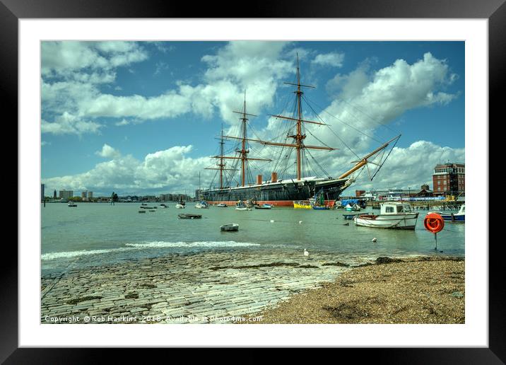 HMS Warrior at Portsmouth Harbour  Framed Mounted Print by Rob Hawkins