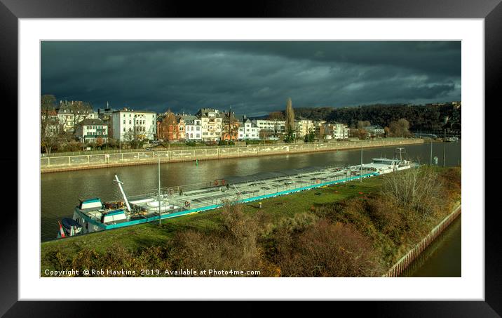 Koblenz Mosel Barge  Framed Mounted Print by Rob Hawkins