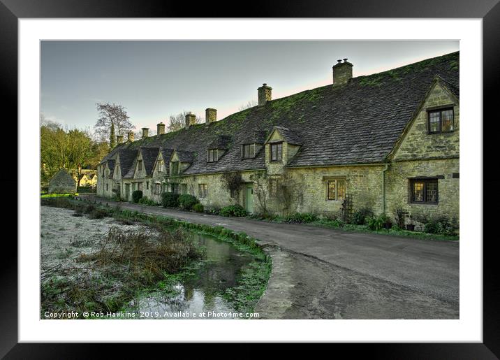 Winter at Bibury Almhouses Framed Mounted Print by Rob Hawkins