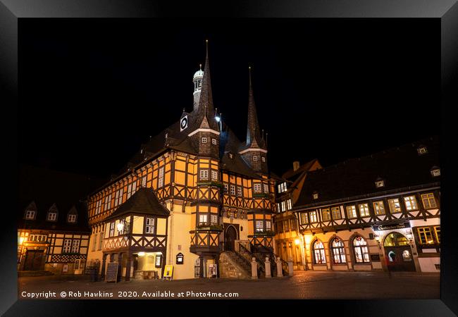 Wernigerode Rathaus bei Nacht Framed Print by Rob Hawkins