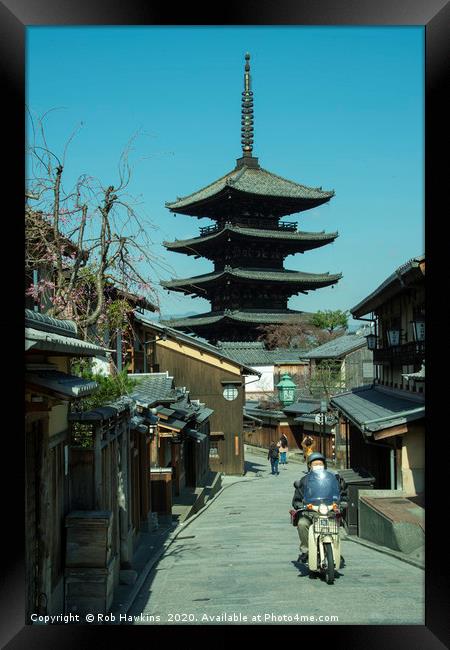 Kyoto Scooter Temple  Framed Print by Rob Hawkins