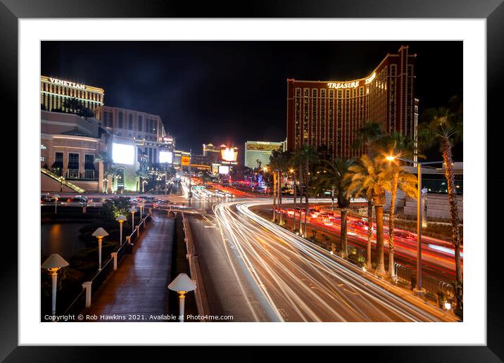 Light Trails on the strip  Framed Mounted Print by Rob Hawkins