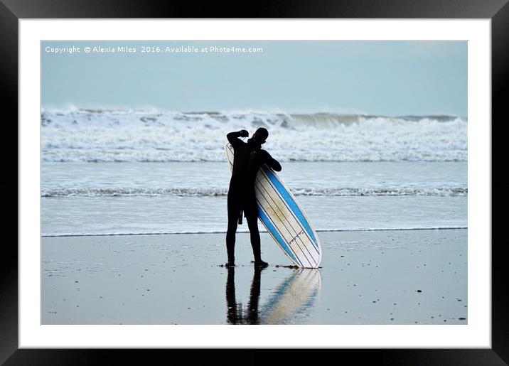 Woolacombe Surfer Framed Mounted Print by Alexia Miles