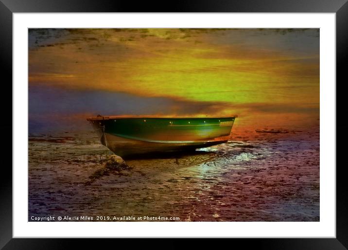 Sunset and the little boat Framed Mounted Print by Alexia Miles