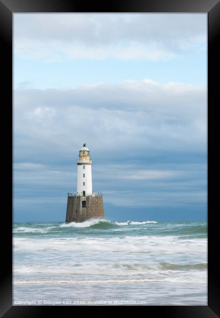Rattray Head Lighthouse in splashing waves Framed Print by Douglas Kerr
