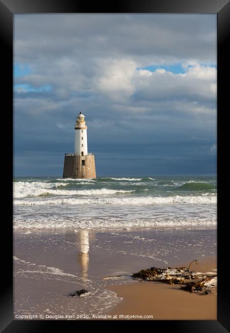 Rattray Head Lighthouse, reflection and seaweed in Framed Print by Douglas Kerr