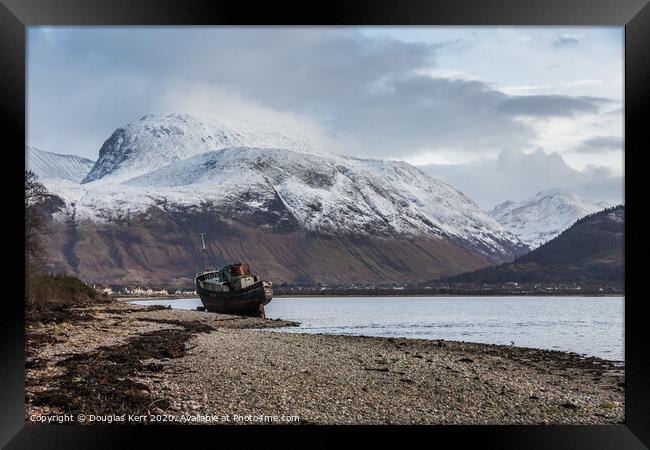 The Corpach Shipwreck,  Old Boat of Caol, Ben Nevis in Background Framed Print by Douglas Kerr