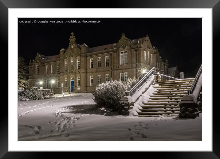 Nightwalk in Snow, Arbroath Old High School. Framed Mounted Print by Douglas Kerr