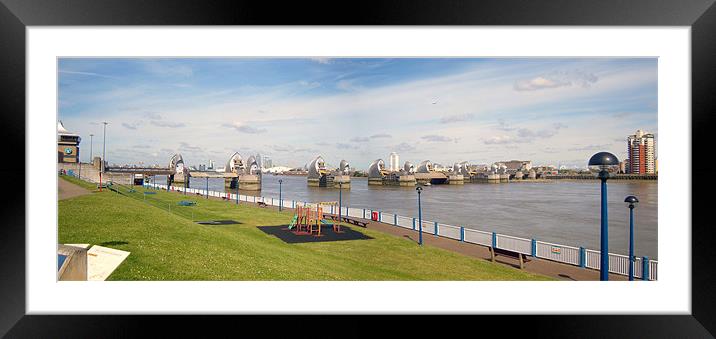 Thames Flood Barrier & London Skyline Framed Mounted Print by Terry Senior