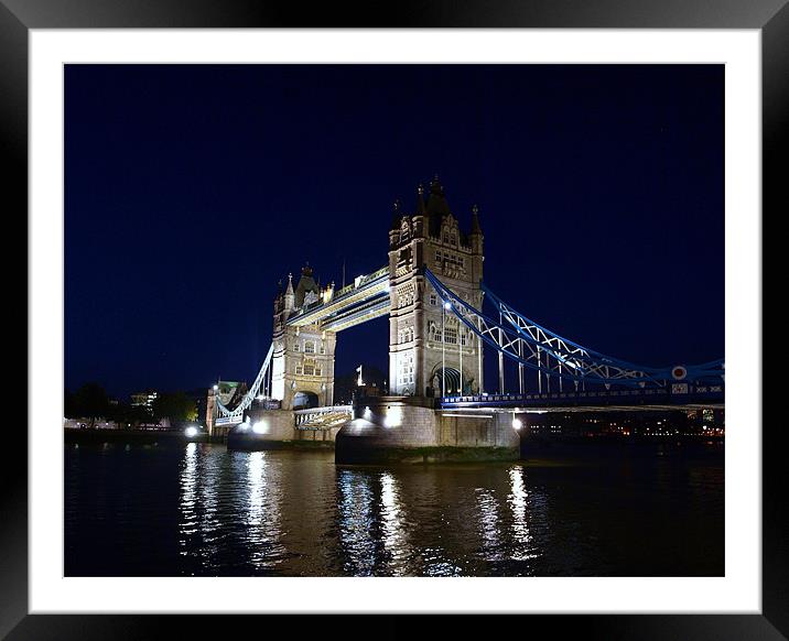 Tower Bridge at night on the River Thames, England Framed Mounted Print by Terry Senior