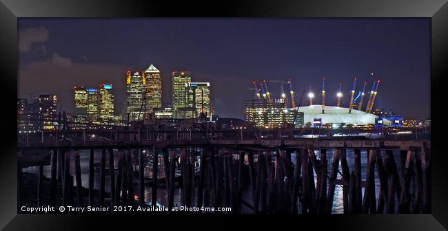 Canary Wharf & the O2 (Millennium Dome) Thames Pat Framed Print by Terry Senior