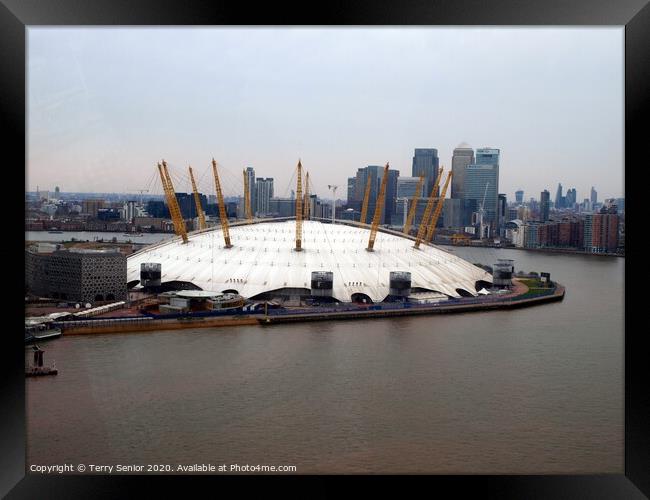 O2 Millenium Dome with Canary Wharfe in background Framed Print by Terry Senior
