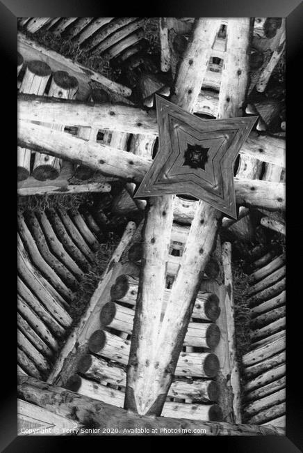 Abstract "Timber Framed" #wood #kaleidoscope #BW Framed Print by Terry Senior