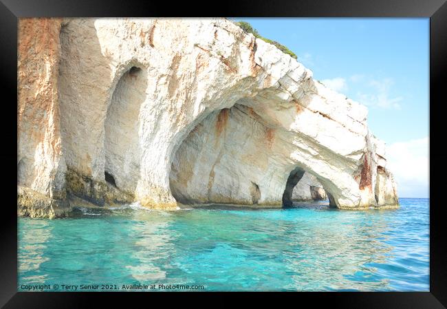 The Blue Caves of Zackynthos in the Greek Islands Framed Print by Terry Senior