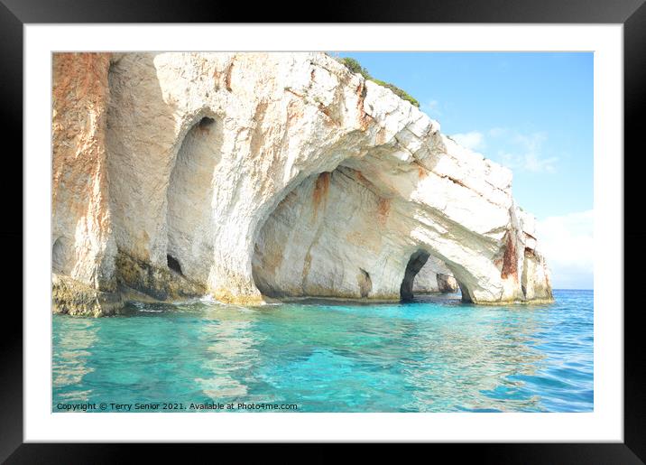 The Blue Caves of Zackynthos in the Greek Islands Framed Mounted Print by Terry Senior