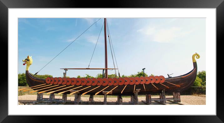 The Hugin, Viking Long Boat Framed Mounted Print by Terry Senior