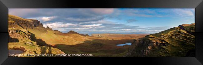 Panorama of Quiraing at the northern end of the Trotternish Ridge on the Isle of Skye. Framed Print by Terry Senior