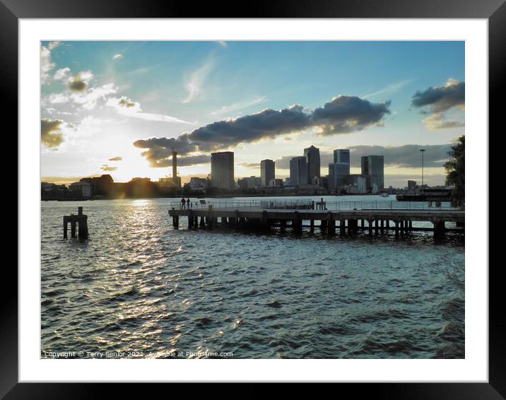 The Isle of Dogs, Canary Wharf and the River Thame Framed Mounted Print by Terry Senior