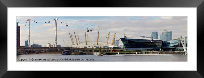 Panorama of The Emirates Air Line cable car link a Framed Mounted Print by Terry Senior