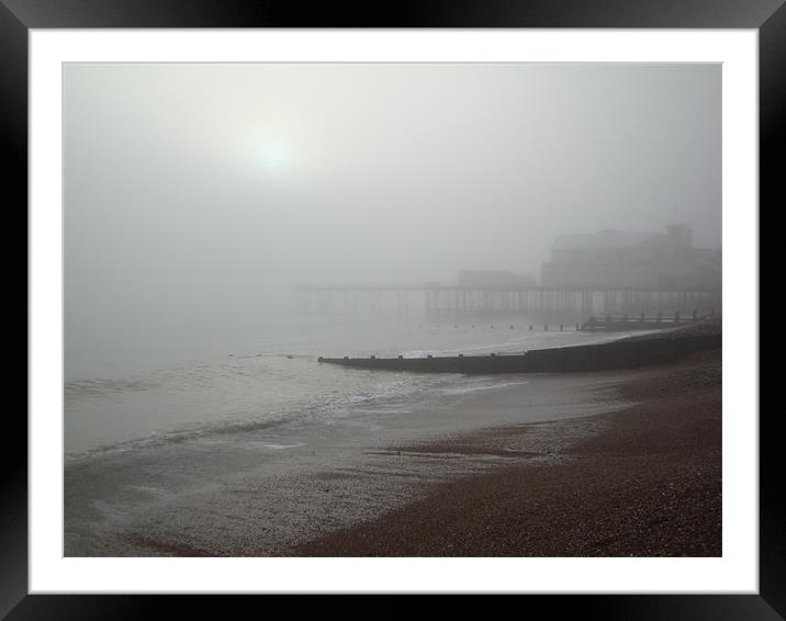 foggy pier Framed Mounted Print by samantha bartlett